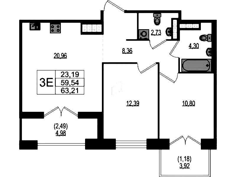 2-комнатная квартира 63.21 м², 4/4 эт., ЖК «Ranta Residence»
